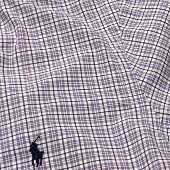 Polo Ralph Lauren Poplin Windowpane Purple Blue Men's Size Large Spread Collar - Picture 5 of 5